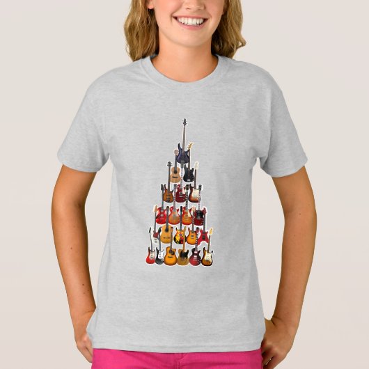 ギターツリークリスマスライトロック音楽 Tシャツ (正面)