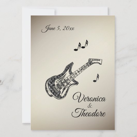 ギターテーマアンティーク金ゴールド結婚式招待状 招待状 (裏面)