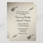 ギターテーマアンティーク金ゴールド結婚式招待状 招待状 (正面/裏面)