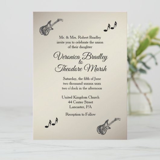 ギターテーマアンティーク金ゴールド結婚式招待状 招待状 (スタンド正面)