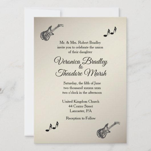 ギターテーマアンティーク金ゴールド結婚式招待状 招待状 (正面)