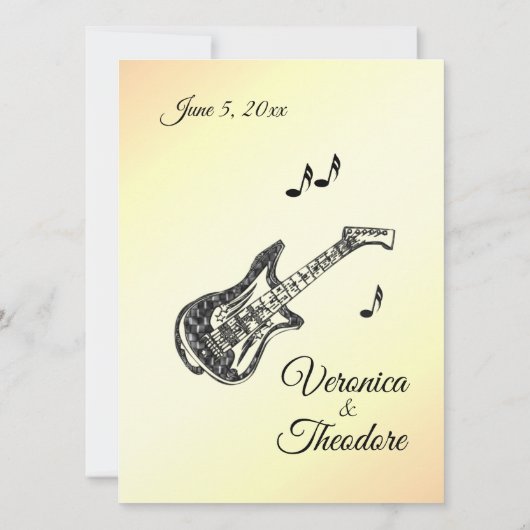 ギターテーマイエロー結婚式招待状 招待状 (裏面)