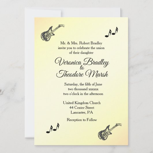 ギターテーマイエロー結婚式招待状 招待状 (正面)