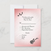 ギターテーマピンク赤面RSVPメニュー選択 出欠カード (正面)