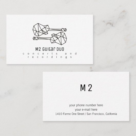ギターデュオホワイトビジネスカード（2本のギター付き） 名刺 (正面/裏面)