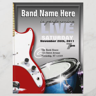 ギタードラムレッド&ブルーギグまたはVenue Flyers チラシ