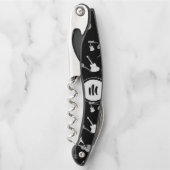 ギターバスジャズロック白黒モノグラムコルク ソムリエナイフ (正面)