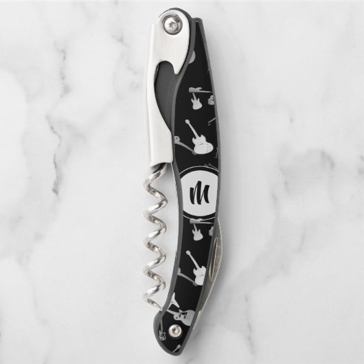ギターバスジャズロック白黒モノグラムコルク ソムリエナイフ (正面)