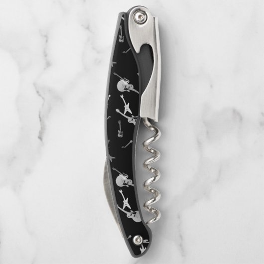 ギターバスジャズロック白黒モノグラムコルク ソムリエナイフ (裏面)