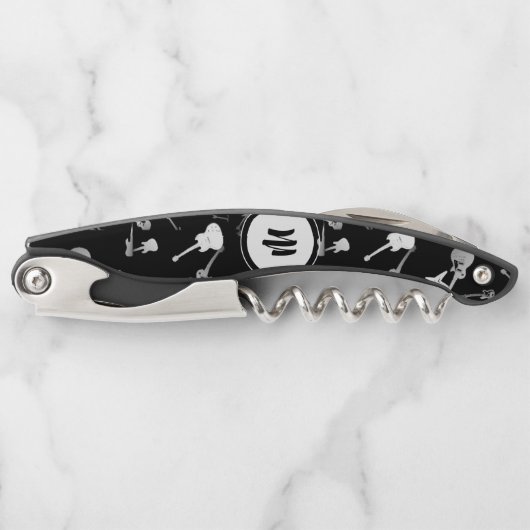 ギターバスジャズロック白黒モノグラムコルク ソムリエナイフ (正面)