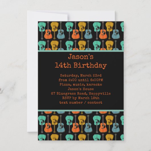 ギターバースデーパーティー10代のボーイ招待状 招待状 (正面)