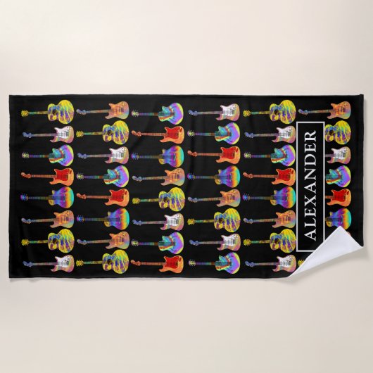 ギターパターパーソナライズされたン ビーチタオル (正面)