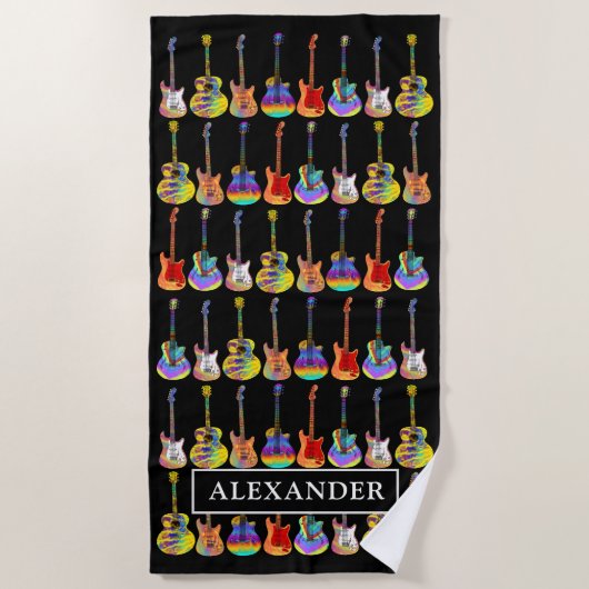 ギターパターパーソナライズされたン ビーチタオル (正面)