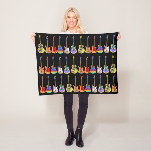 ギターパターンカラフル フリースブランケット (インサイチュ)