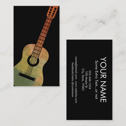 ギタービジネスカード芸術的 – 緑オレンジ 名刺 (正面/裏面)
