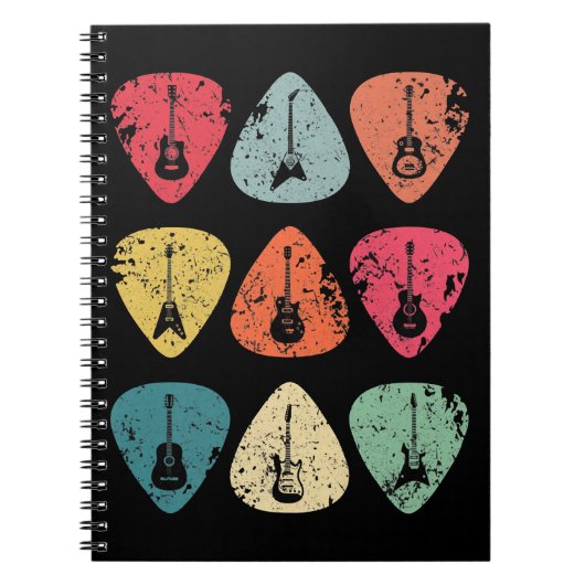 ギターピックレトロヴィンテージのギタリストのbassist ノートブック (正面)