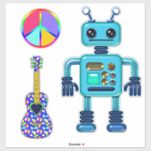 ギターピースサインアクアロボットかわいい シール