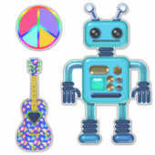 ギターピースサインアクアロボットかわいい シール (正面)