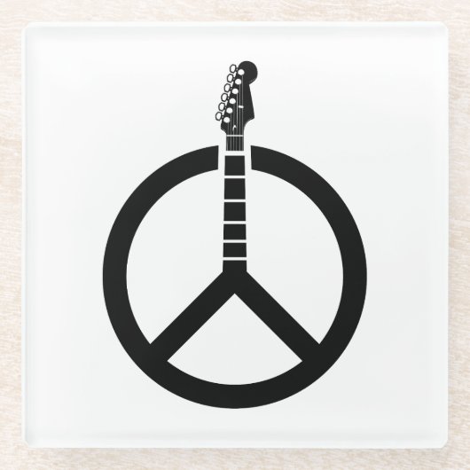 ギターピースサイン ガラスコースター (正面)