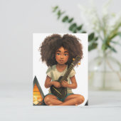 ギターブラックガール魔法メラニン茶色の肌の女の子 シーズンポストカード (スタンド正面)