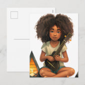 ギターブラックガール魔法メラニン茶色の肌の女の子 シーズンポストカード (正面/裏面)