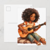 ギターブラックガール魔法メラニン茶色の肌の女の子 シーズンポストカード (正面/裏面)