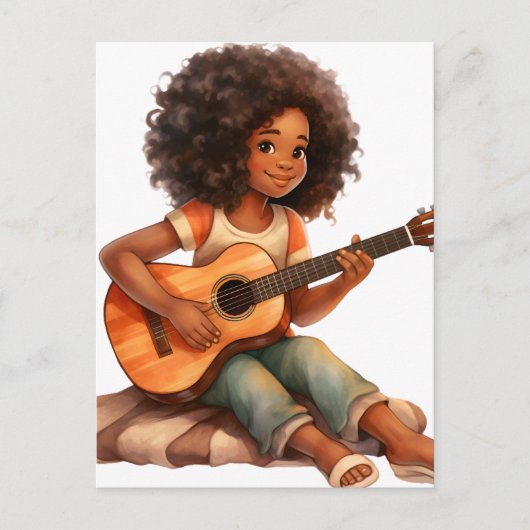 ギターブラックガール魔法メラニン茶色の肌の女の子 シーズンポストカード (正面)