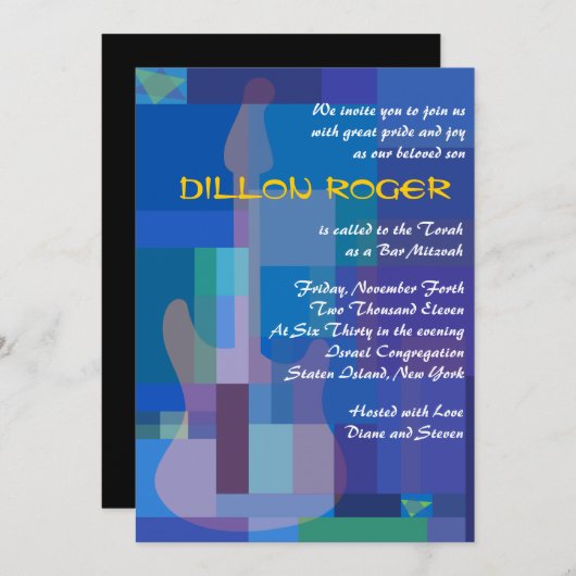 ギターブルースミュージカルバーバルミツワー招待状 招待状 (正面/裏面)