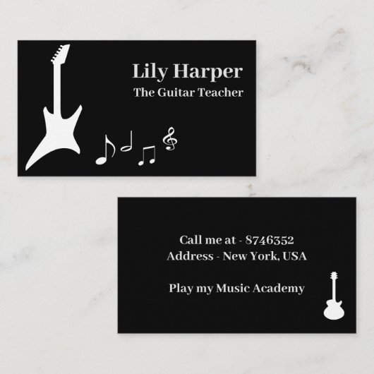 ギタープレイヤー音楽アーティスト先生スクールのコンサート コーリングカード (正面/裏面)