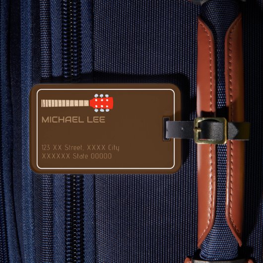 ギタープレーヤーまたはミュージックストア名（ブラウン） ラゲッジタグ (正面インサイチュ4)