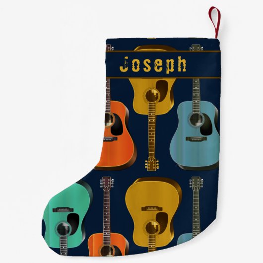 ギタープレーヤーダブルサイド名10代の男の子 スモールクリスマスストッキング (裏面)