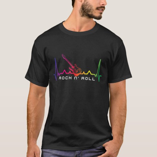 ギタープレーヤーハートビートギターロック転がN' Tシャツ (正面)
