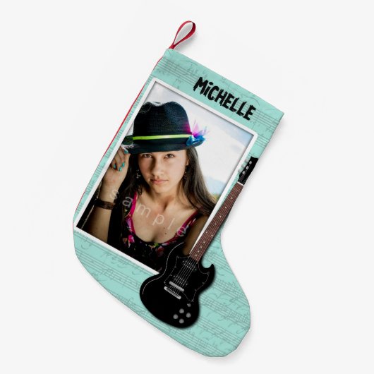 ギタープレーヤーフォトクリスマスストッキング スモールクリスマスストッキング (正面 (吊り時))
