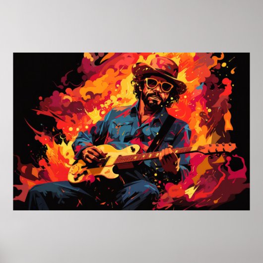 ギタープレーヤーミュージック絵画ズ抽象芸術アートデコール ポスター (正面)
