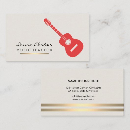 ギタープレーヤー楽器音楽先生赤 名刺 (正面/裏面)