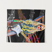 ギタープレーヤー金髪ロッカー抽象芸術ウーマンミュージック タペストリー (正面(横))