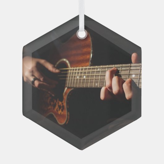 ギタープレーヤー音楽ミュージシャン ガラスオーナメント (正面)