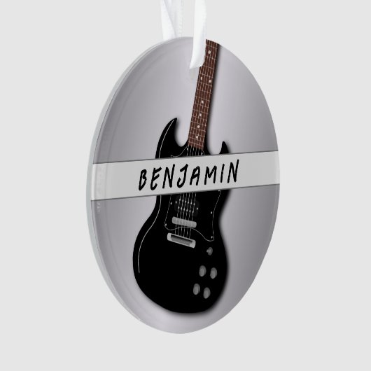 ギターボーイ10代のシルバーブラック動揺してクリスマス オーナメント (正面)