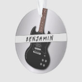 ギターボーイ10代のシルバーブラック動揺してクリスマス オーナメント (正面)