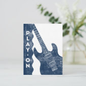 ギターポストカード – ヴィンテージレトロネイビーブルーホワイト ポストカード (スタンド正面)