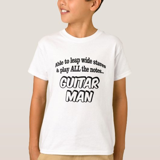 ギターマン – 音楽スーパーヒーロー Tシャツ (正面)