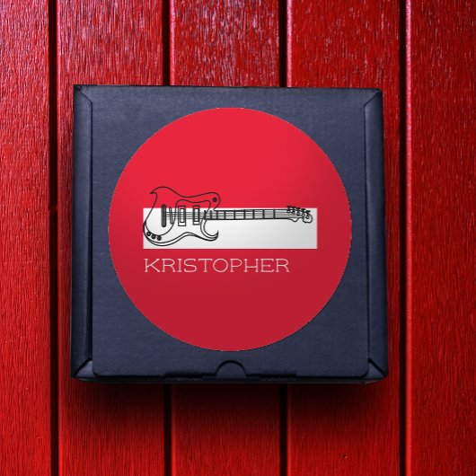 ギターミニマル白黒レッドモダンギタリスト ラウンドシール