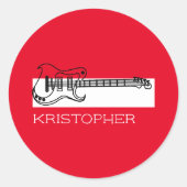 ギターミニマル白黒レッドモダンギタリスト ラウンドシール (正面)