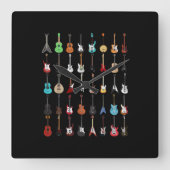 ギターミュージカル楽器ロックアンドロール スクエア壁時計 (正面)