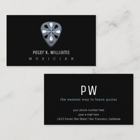 ギターミュージシャンのギターピック付き名刺 名刺 (正面/裏面)