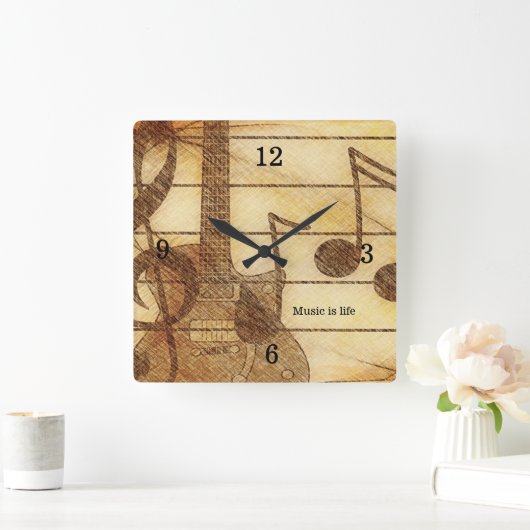 ギターミュージックテーマウォールクロック スクエア壁時計 (ホーム)