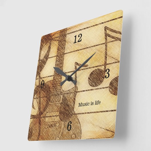 ギターミュージックテーマウォールクロック スクエア壁時計 (傾斜)