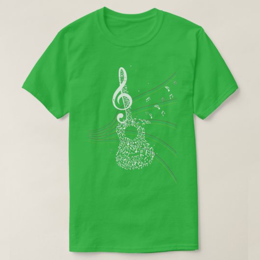 ギターミュージックトレブルクレフ、 音符記号 Tシャツ (デザイン正面)