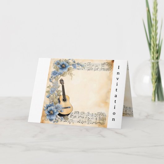 ギターミュージックノート花（青） 招待状 (正面)