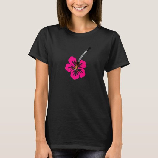 ギターミュージックハイビスカスハワイアンフラワーハワイ女子 Tシャツ (正面)